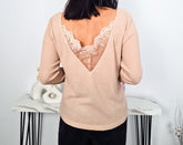 Camiseta Detalle Encaje Rosa